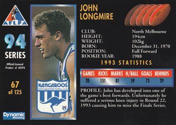 1994 Dynamic AFLPA #67 John Longmire Back